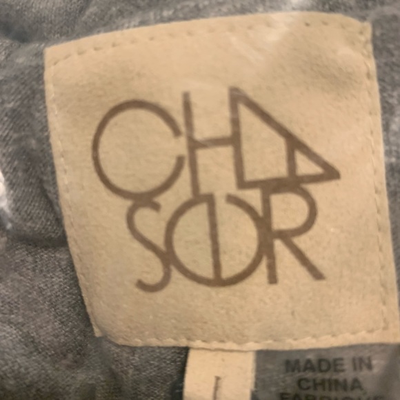 Chaser Streaky Grey Puff Sleeve Smocked Waist Shirt Dress Size Large - Picture 4 of 5